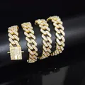 12mm gold plated iced out Cuban link chain necklace with sparkling zircon stones for men - 40cm Gold Rhombus