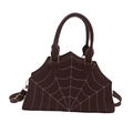 Dark brown chic handbag with white spider web stitching and gold metal accessories - Brown