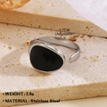 Verstellbarer Edelstahlring in Silber mit schwarzem geometrischem Öltropfen-Finish - Ovaler Ring