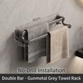 Space aluminum double towel rack in gun grey finish, 40cm length with drill-free mounting - Gunmetal Grey Double Rod 40CM