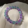 Elegant beaded bracelet featuring purple and green gradient fluorite stones on white silk - S071-【10mm Small Blue-purple】glass #sz573