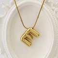 3D balloon letter E pendant necklace in gold finish with star detail on beaded chain - Gold Letter E