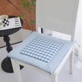 Blue and white plaid linen seat cushion with ties on a wooden chair for home decor - Sky Blue