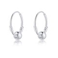 Minimalist S999 sterling silver hoop earrings with movable beads and polished finish - S999 Sterling Silver / Transfer Bead Earrings