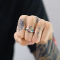 Rainbow titanium steel geometric multifaceted ring worn on hand with streetwear style - AB Color