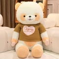 Large plush panda bear toy in beige and orange wearing a brown Love knit sweater - Olive Yellow