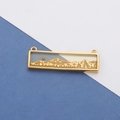 Detail of rectangular gold enamel charm featuring a blue landscape design with two loops - Blue Enamel Mountain Scenery Rectangular Style (1 山)