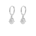 S925 sterling silver Hamsa hand earrings featuring sunburst pattern and pavé zircon stones - Silver Hollow Hamsa