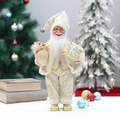 Statuetta Babbo Natale da 46cm in veste bianca e dorata con sacco regalo dorato - Champagne Oro Bianco in Piedi (YJ29023)