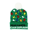 Green knit Christmas hat with LED lights, white pom-pom, and 'Dear Santa' slogan - Hat Style 61 (Green DEAR SANTA)