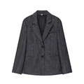 Dunkelgraue Damen-Blazerjacke mit Fischgrätenmuster, ausgestelltem Saum und zwei Knöpfen - XS / Herringbone Blazer Jacke