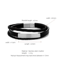 Men's double-layer braided black leather bracelet with silver stainless steel plaque - Silver Multi-Layer (W-15-3)