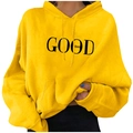 Men's yellow hoodie featuring black Good Vibes print with drawstring hood and front pocket - Yellow