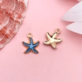 Golden starfish alloy pendant with blue enamel finish for DIY jewelry making - Drip Oil Blue Ocean Starfish (15x18mm)