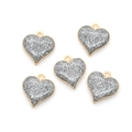 Set of five silver glitter heart pendants with gold-plated edges for DIY jewelry making - Gray