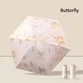 Flat mini portable UV sun umbrella with pink butterfly floral pattern and matching pouch - Butterfly Oil Painting