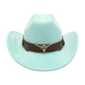 Mint green western cowboy hat with brown leather band and silver bull head ornament - Emerald Green