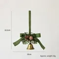 Christmas pinecone ornament with green velvet bow and bronze bell, size 18.5x18cm - Green Rope Trumpet Bell