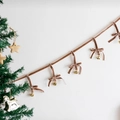 Christmas velvet garland with decorative brown bows and golden metal bells for tree decoration - Beige Brown Bow String