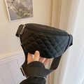 Kids black quilted waist bag with adjustable strap and classic diamond pattern - Black