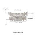 Polished silver brass hip hop grillz set with full diamond accents and size specifications - Silver (Full Set)