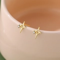 S925 sterling silver four-pointed star stud earrings in gold with white zircon stone - 925 Silver / Gold