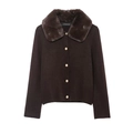 Dark brown knit cardigan with faux fur collar and vintage gold embossed buttons - S / Coffee