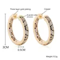 3cm gold plated hoop earrings with leopard pattern tricolor zircon stones inlay - 3*0.5cm Gold Plated (EN04-9)