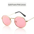 Retro small oval sunglasses with gold metal frame and pink tinted lenses for women - 3547-50-20 / Gold Frame Pink Lenses