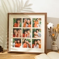 Walnut finish 9-opening wooden photo frame with cream matting for multi-photo display - Hollow Style-Walnut / Small 25.3cm(Desktop/Wall)