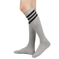 Grey over-the-knee socks with black stripes in athletic style for women - One Size / Light Grey/Black Stripes