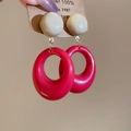Exquisite red strawberry style oval drop earrings with cream stud and gold accents - 52# Silver Earring Post - Red - Round