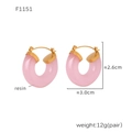 Detalle de los pendientes de aro de resina rosa con cierre dorado y dimensiones - F1151 Pendientes de aro de resina rosa / Rosa Dorado