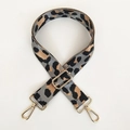 Adjustable leopard print bag strap with golden metal swivel hooks in a cross layout - Gray