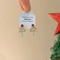 Exquisite 925 silver Christmas tree earrings with red star and dangling pear-shaped crystals - Red Christmas Earrings
