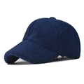 Close-up of navy blue lamb wool fabric texture on a classic baseball cap detail - Adjustable / Navy Blue Sherpa