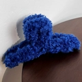 French style klein blue plush shark hair claw clip with fluffy faux fur texture - Navy Blue