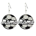 Detail of soccer ball dangle earrings with sparkly glitter and Mama text for Mother's Day - Soccer Hook Earrings - Black & Silver Glitter