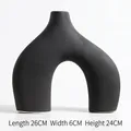 Moderne zwarte matte keramische boogvaas minimalistische woondecoratie 26x6x24cm - Geboogd Groot / Zwart