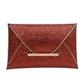 Sparkling dark red envelope clutch bag with glitter texture and gold metal trim decor - Red