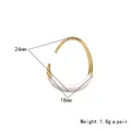 Detailed view of U-shaped 18k gold plated enamel earrings with 24mm size dimensions - 24*18mm / Half Wrap Style / White