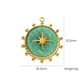 Golden round pendant with green African jade and star pattern, 20.5mm size - Amazonite