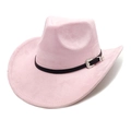 Chapeau de cowboy en daim rose avec ruban noir et boucle en argent gravée détaillée - M(56-58cm) / Rose Clair