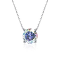 Elegant S925 sterling silver necklace with a brilliant round moissanite four-prong pendant - Classic Four-Prong Necklace (Aurora Rainbow)