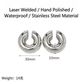 Polished silver stainless steel C-shaped earrings, 30mm diameter with 14g lightweight feel - Large Hollow C-Shape Hoop Earrings / Steel