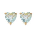 Detail of light blue heart-shaped stud earrings with gold plating and three-prong setting - Earrings-Light Blue