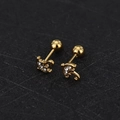 Detailed macro view of gold umbrella stud earrings with sparkling cubic zirconia stones - Umbrella - Gold