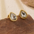 Elegant gold-tone teardrop earrings with clear crystal on natural brown stone background - Clear Teardrop Stud Earrings (BD514-white)