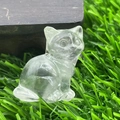 1.2 inch hand-carved clear quartz cat figurine sitting on moss, natural gemstone craft - White Crystal
