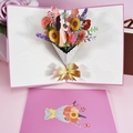 3D pop-up Mother's Day card with pink flower bouquet and mother-child design - Mother's Day Bouquet